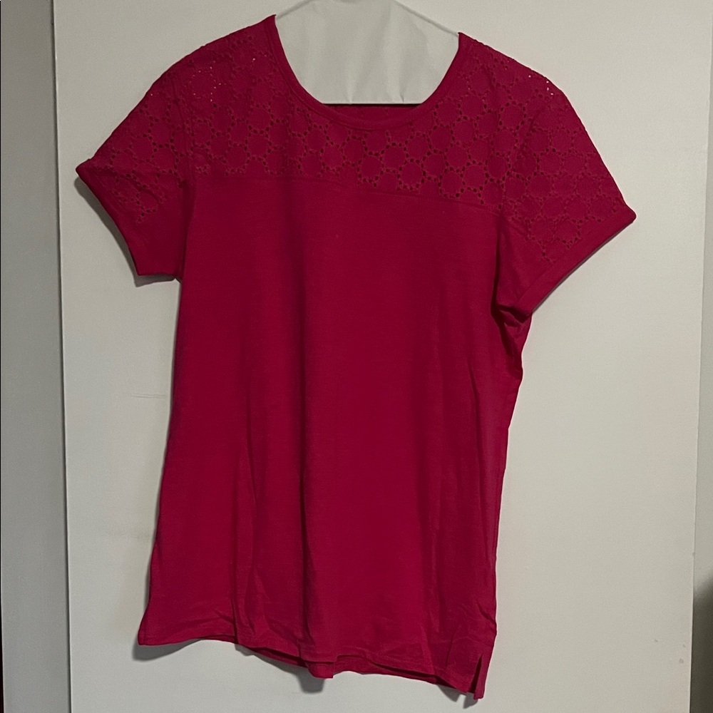 Silver Jeans Fuchsia Lace Sleeve Tee